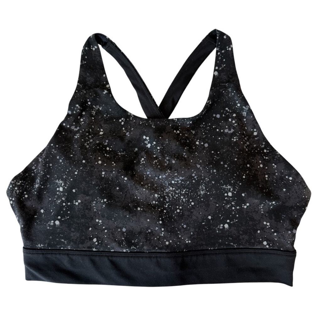 Fabletics No-Bounce High Impact Sports Bra Black Space Splatter Size Large